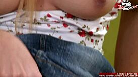 Skinny British babe with small tits gets mmf anal threesome.