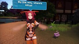 Hornet monster girl trapped by lesbian purple slime in hentai game