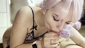 Pretty petite teen sucks dick in pov