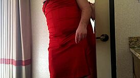 Hey, check out this gay crossdresser tearing clothes in hotel striptease 😏