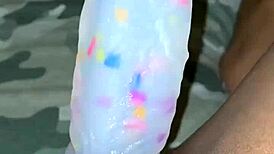 I'm stuffing my pierced pussy with this pretty dildo, feeling every homemade inch