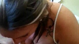 Brunette BBW Gives Intense Blowjob to Fat Cock