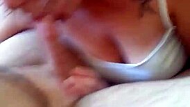 Brunette BBW Gives Intense Blowjob to Fat Cock