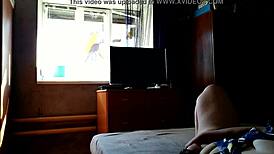 Chubby bbw wife pleasures herself for amateur window cleaner voyeur