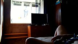 Chubby bbw wife pleasures herself for amateur window cleaner voyeur