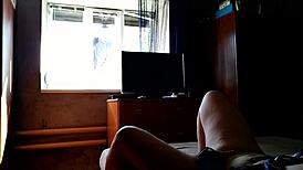 Chubby bbw wife pleasures herself for amateur window cleaner voyeur