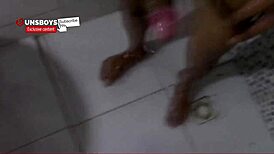 Brazilian twink got caught naked in the shower at his aunt's place