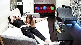 Beauty euro chick says, 'I love sucking and taking dildo at once'