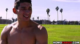 Muscular Gay Jock Blows Step Brother's Dick