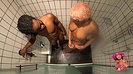 Ebony Anime Cosplayer In Shower Scene