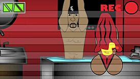 Ebony pornstar sucks black cock in interracial lesbian scene