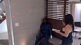 In the club inês ventura, the tattooed black guy with a big dick fucked the grêmio cheerleader's pussy hard.