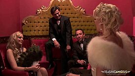 Brunette Babes Bent Over In Stockings For Group Orgy Blowjobs And Doggystyle Fucking