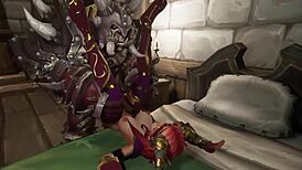 In red head Hentai porn, an orc warlord squashes redhead