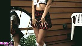 outdoor striptease by brunette goddess in high definition with clothes ripped and teasing pov