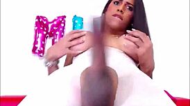 Busty Black Shemale in Homemade Video Stroking Her Large Cock to Cumshot