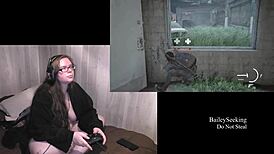 Naked brunette bbw with tattoos and piercings plays Last of Us 2, flaunting her fat ass and natural tits!