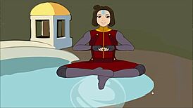 Does Jinora give a handjob in this hentai?