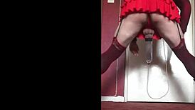 Bisexual crossdresser Mark Wright bends over, drinks piss, begs for assfuck