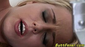 This dicksucking European babe rides cock anally and takes cum in her mouth like a pro.