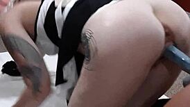 Watch tiny Karlee give a petite milf a wild pig ride, then dive into cunt and ass fucking with creampie!