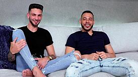 hunky black amateur dominates tattooed muscle jock in raw interracial casting