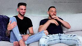 hunky black amateur dominates tattooed muscle jock in raw interracial casting