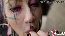 Pet Play Dominatrix Controls Tattoo Cat-Girl with Anal Lesbian Butt Plug and Assfucking
