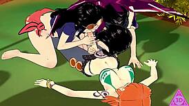 Koikatsu Hentai: Nami, Boa Hancock, Nico Robin in One Piece Sex, Blowjob, Handjob, and Cumshot Gameplay