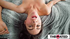 Hey, can you handle this huge dick like I do? Gorgeous brunette stretches her mouth wide for sloppy deepthroat action.