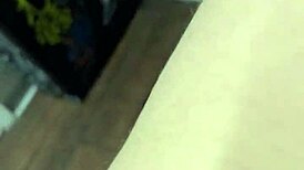 Horny wife gives a blowjob in a public restroom