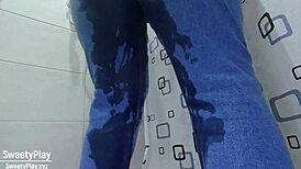 desperate bbw wets jeans in homemade video