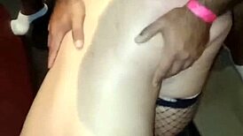 Two guys sharing the naughty brunette in swing house