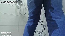 desperate bbw wets jeans in homemade video