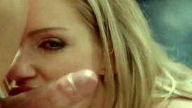 Best babe gives happy blowjob, swallows cumshot passionately