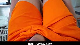 Naughty stepmom Mellanie Monroe kneels for blowjob