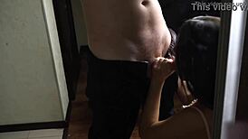 Brunette blowjob and doggystyle fucking at the mirror - cum inside 😈💦