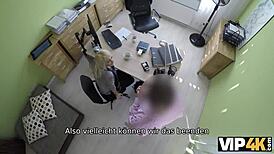 blondie chats up credit agent for cash sex deal