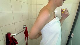 excited redhead enters the men's locker room