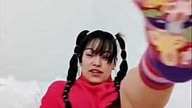 hot teen latina deepthroats dildo and gets cumshot