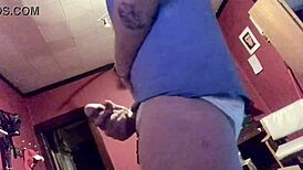 Hot Guy With Huge Dick Masturbates Solo In White Satin Panties.