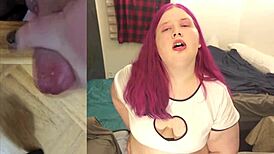 Chubby Tranny Masturbates with Big Cock Toy in POV