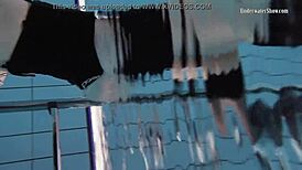 Swimming pool teen Anetta undresses for fun