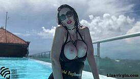 Porn star Liza Virgin swims and fucks at pool