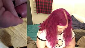 Chubby Tranny Masturbates with Big Cock Toy in POV