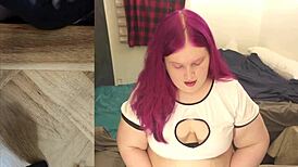 Chubby Tranny Masturbates with Big Cock Toy in POV