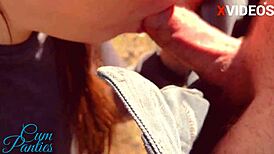 The teacher tears her pantyhose and receives a cumshot on them outdoors.