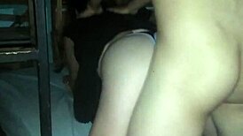 Fucking my girlfriend doggystyle in thong at night.