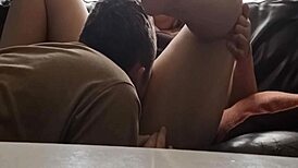 Lover licks my wife's pussy in cheating scenario.