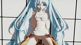 Miku Wet Part 2: Anime Hentai with Missionary Creampie by the Pool